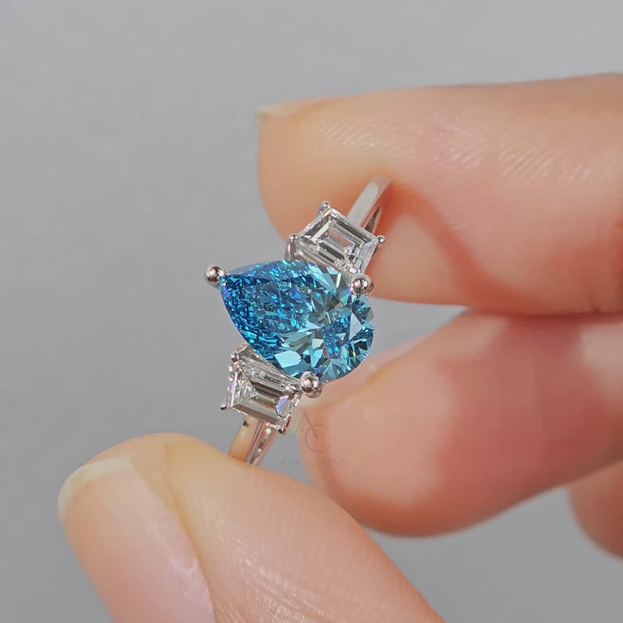 Azure Fire Fancy Blue Pear Diamond Ring