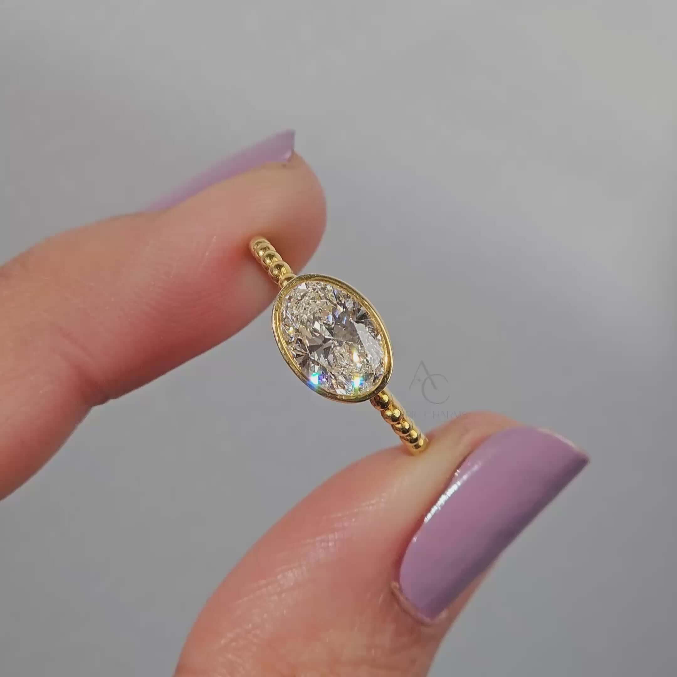 Classic Bezel Set Solitaire Oval Cut Lab Grown Diamond Engagement Ring