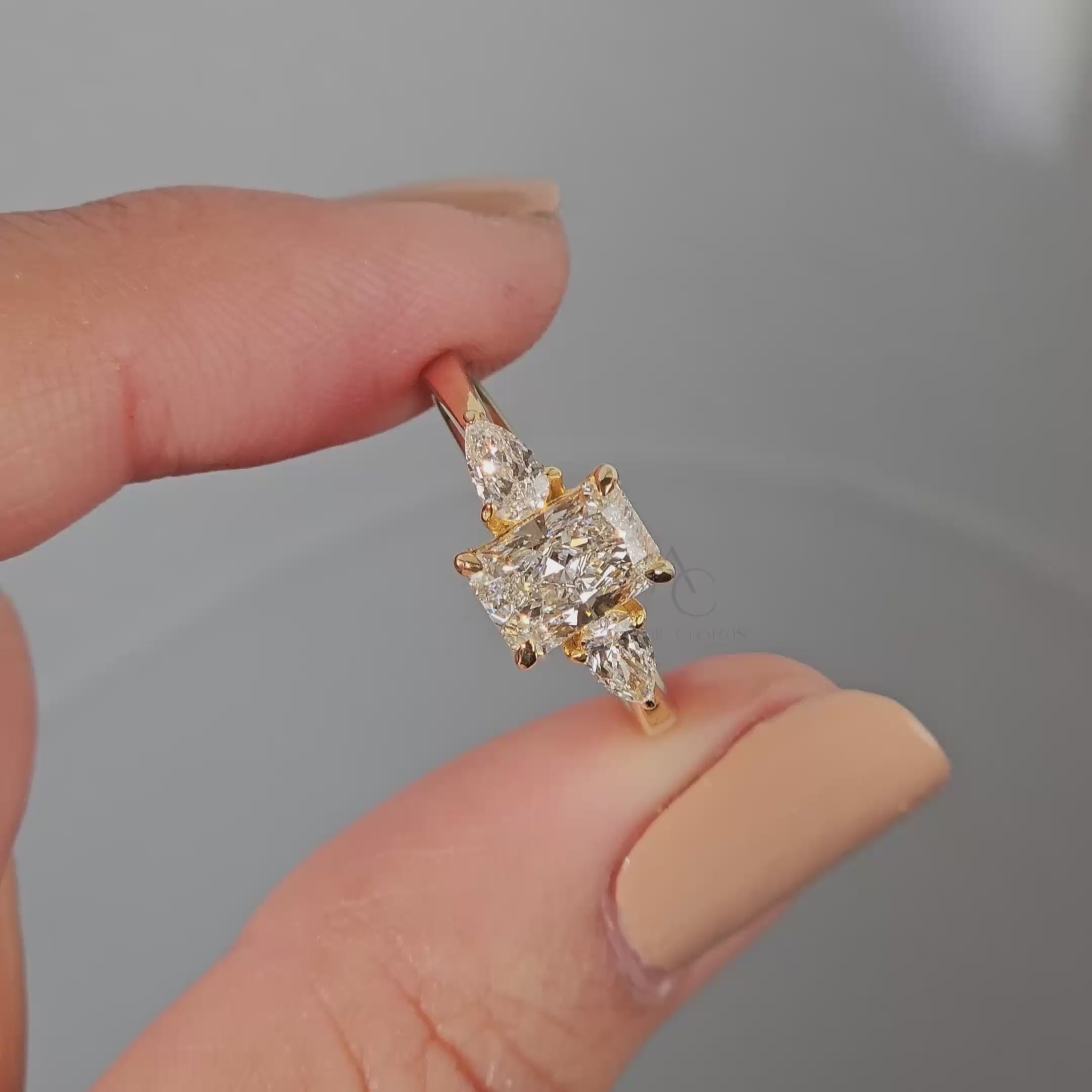 Elara Radiant & Pear Three-Stone Diamond Ring