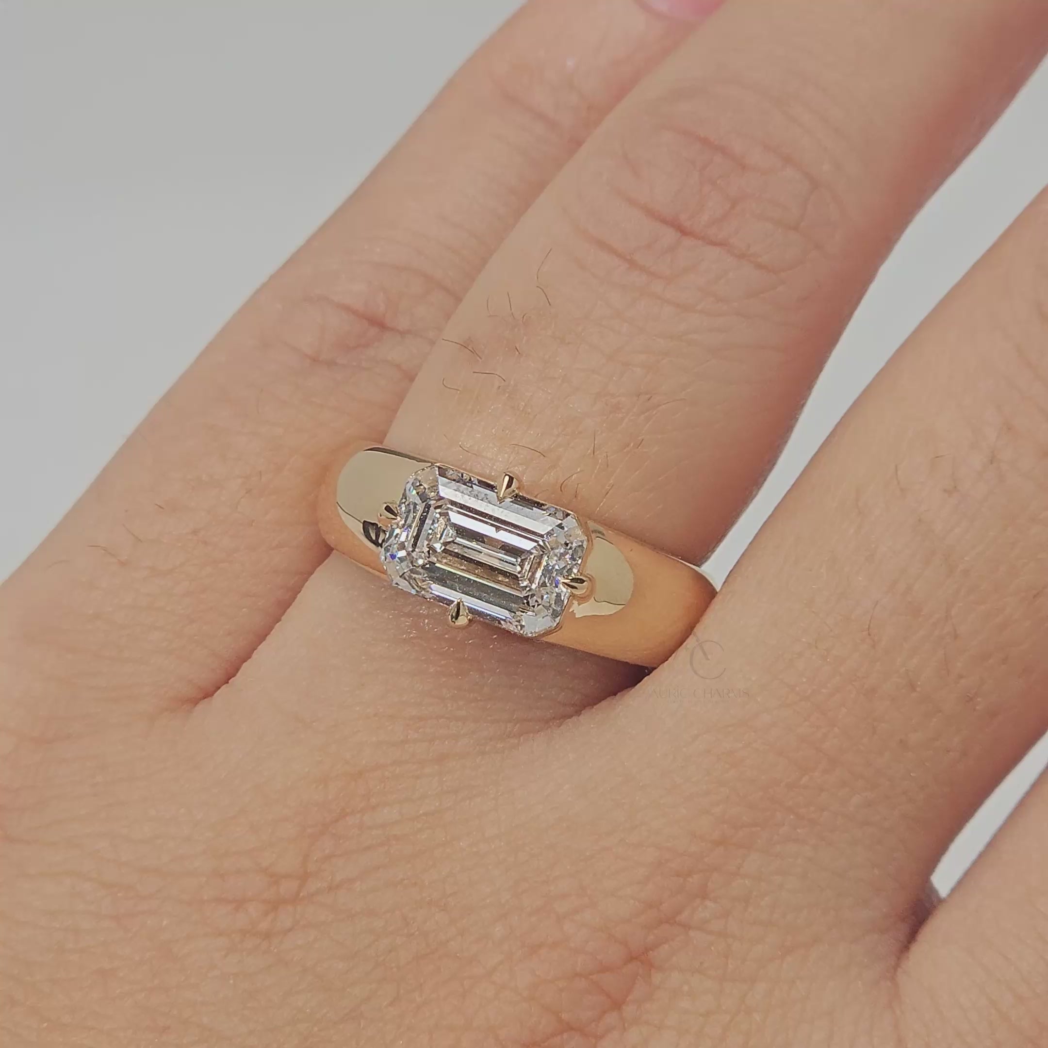 Emerald Cut East-West Men's Ring