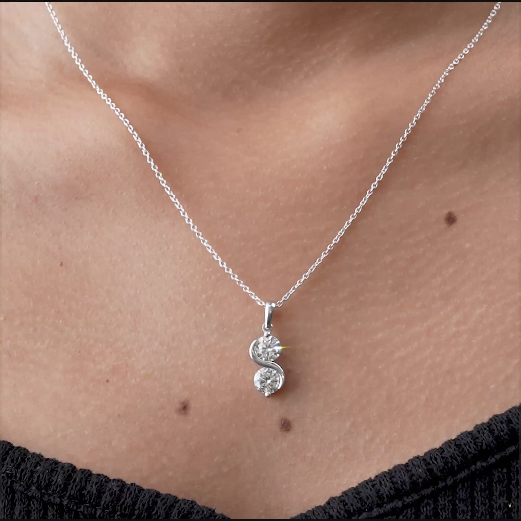 Two Stone Round Brilliant Lab Grown Diamond Pendant Necklace