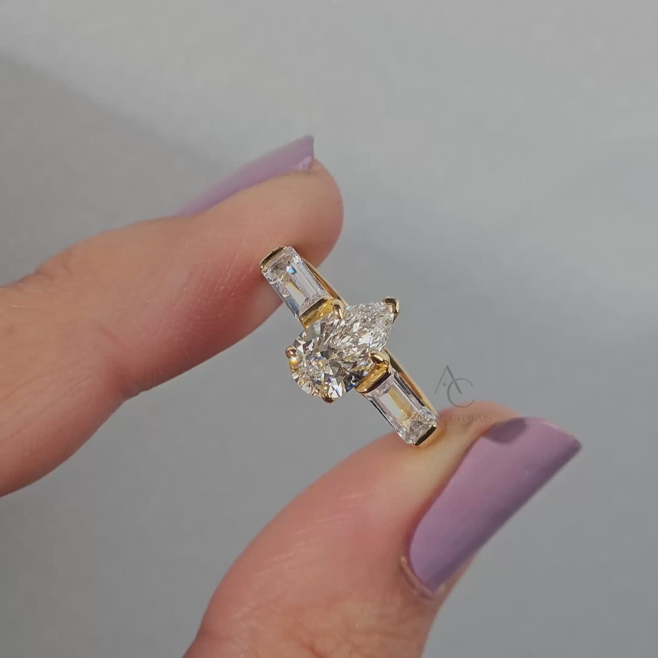 Élise Pear & Baguette Lab Diamond Ring – Three Stone
