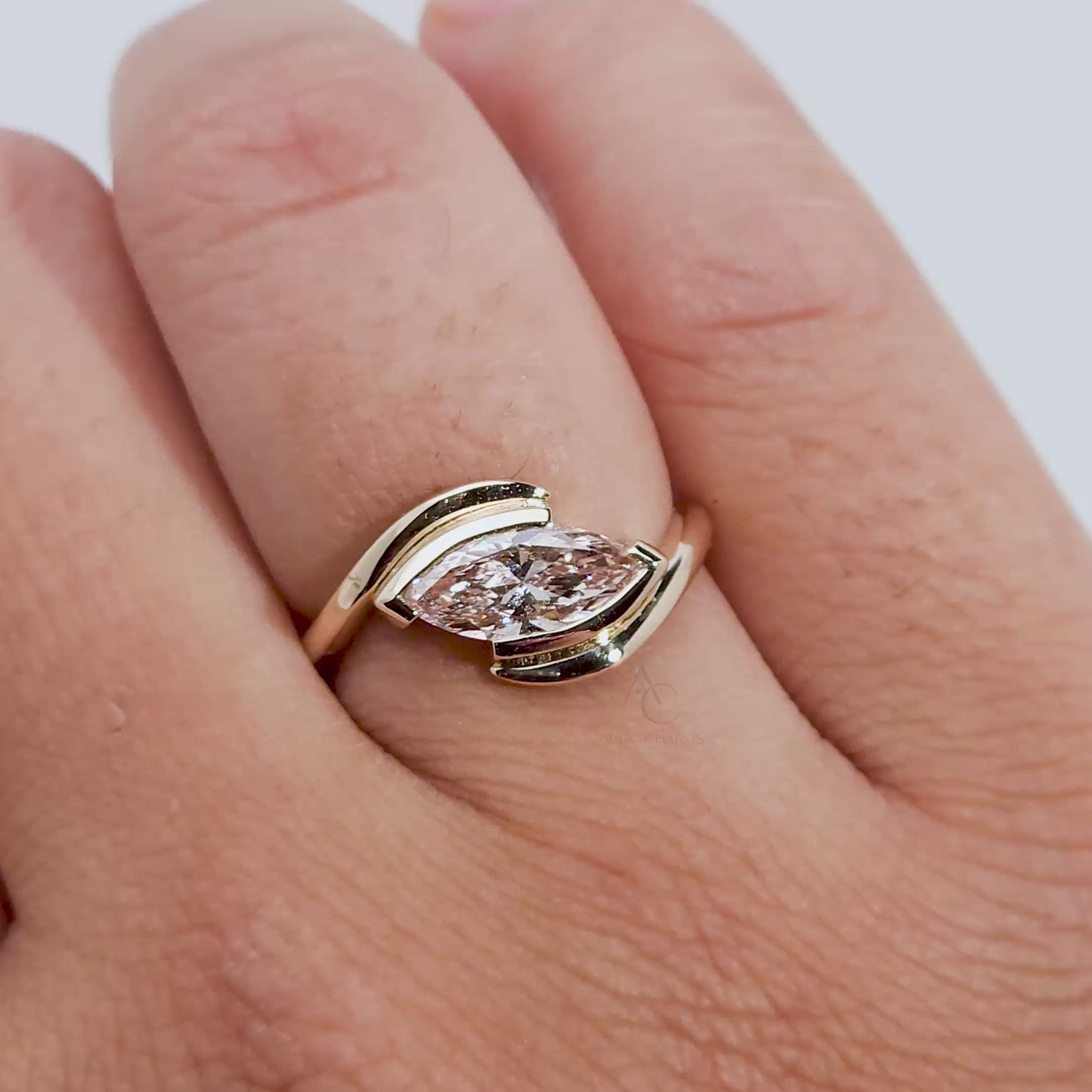 Fancy Pink Marquise Bypass Ring
