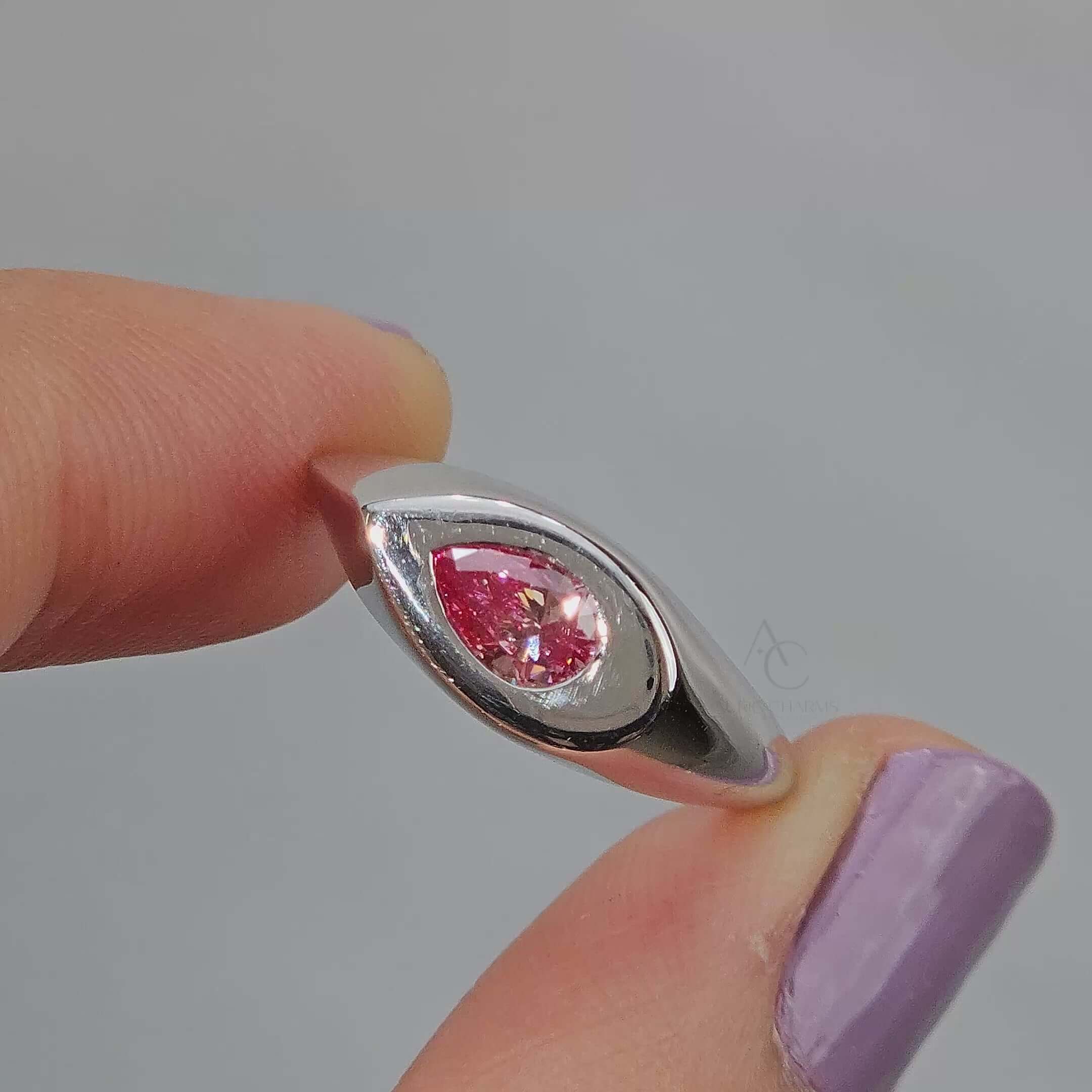 0.40 CT Fancy Vivid Pink Pear Cut Bezel Set Lab Grown Diamond Engagement Ring