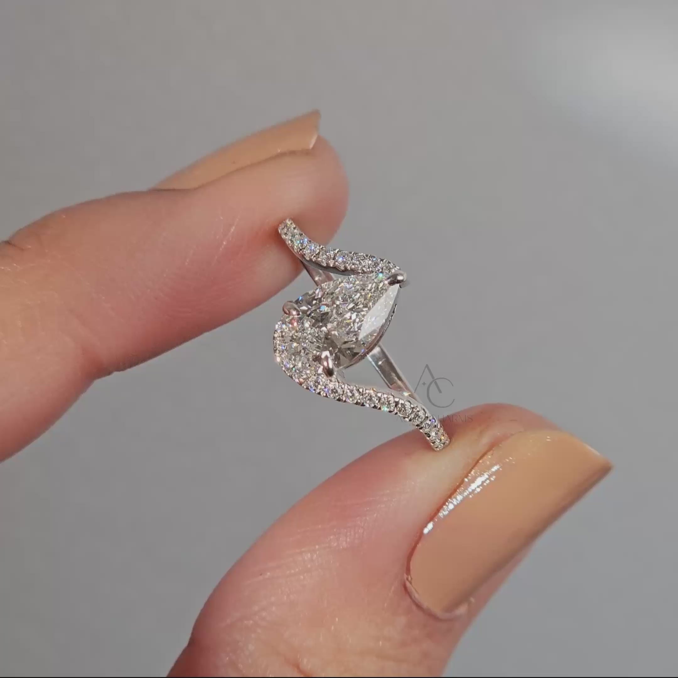 Celestia Pear Bypass Pave Diamond Ring