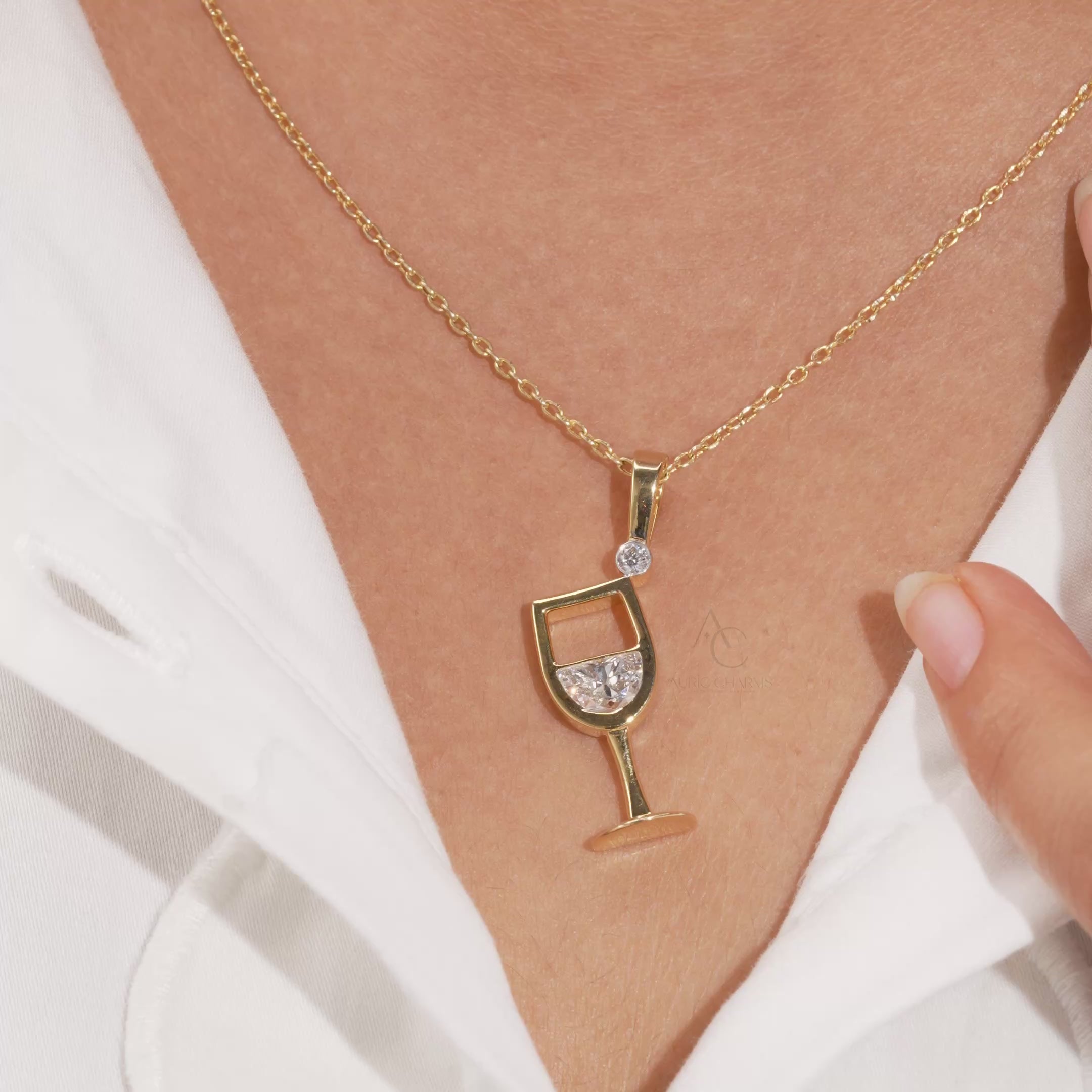 Champagne Glass Half Moon Diamond Pendant