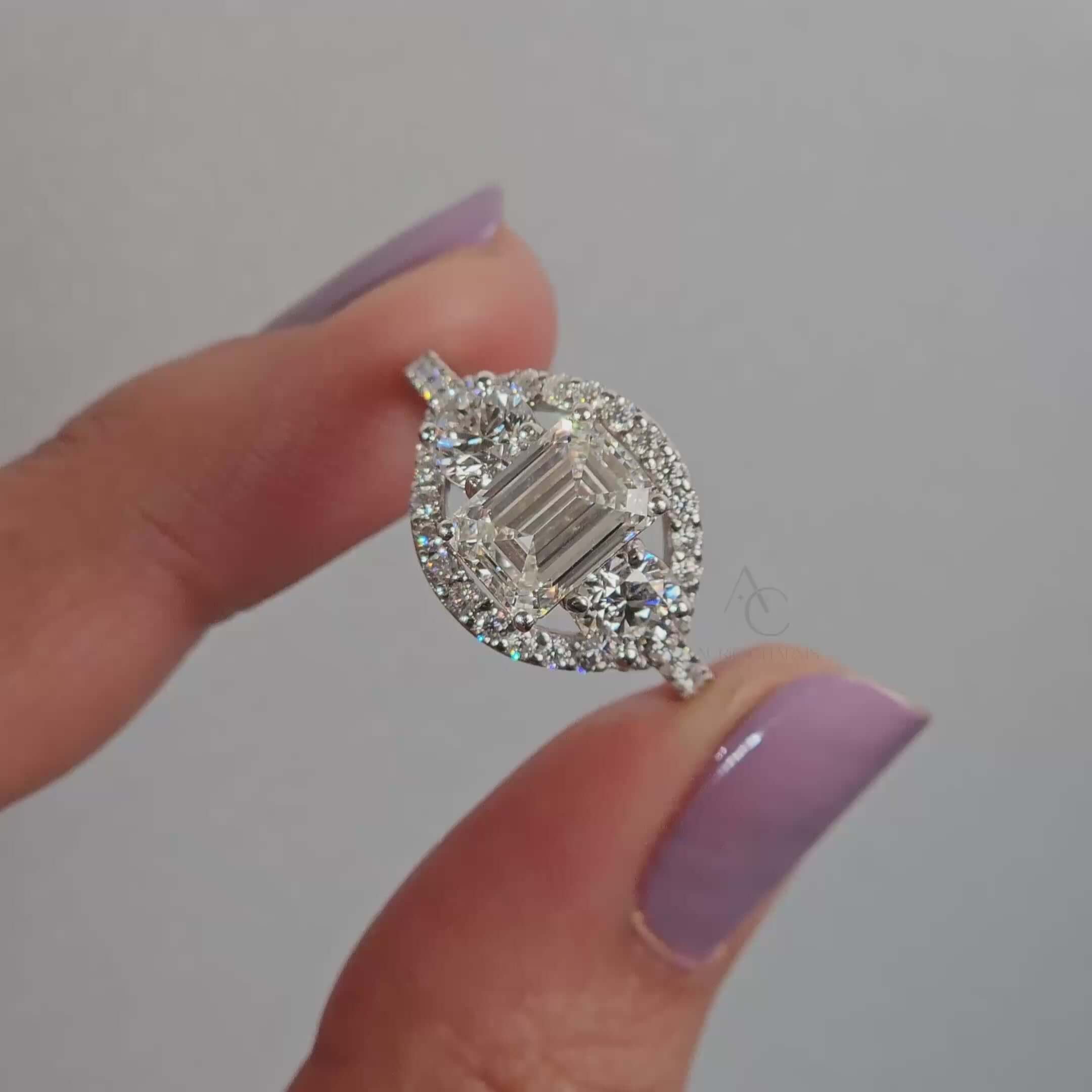 Monroe Emerald Split Shank Three-Stone Diamond Ring